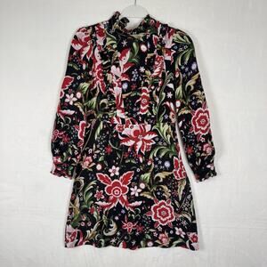 Zara Ruffled Floral Mini Dress Lace Black Red S Summer 7938/851/800 New